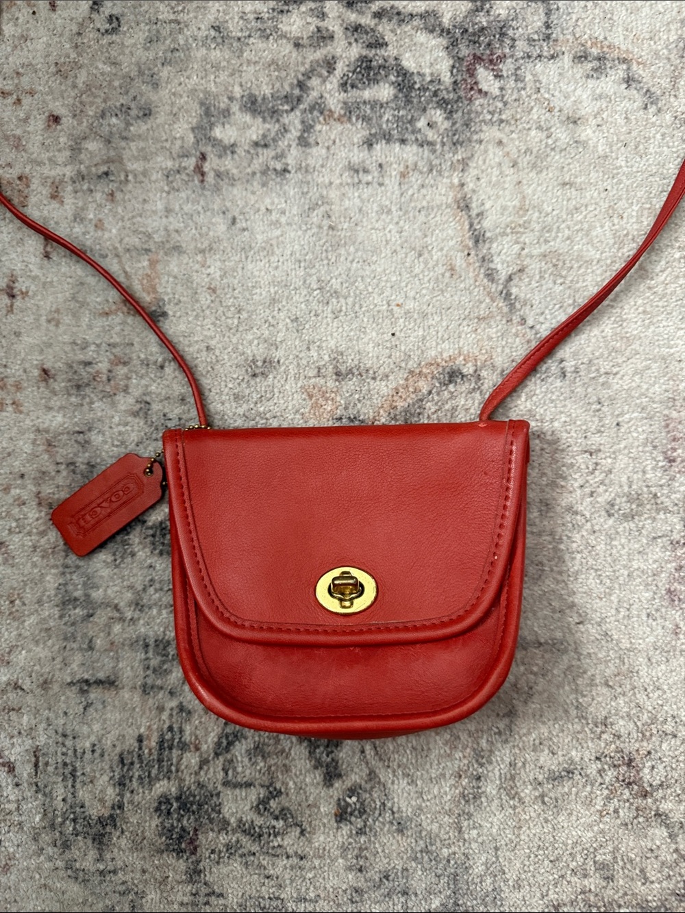 Coach Vintage Red Leather Crossbody with Gold Turnlock